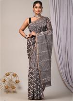 Chanderi Silk Black Casual Wear Printed Saree